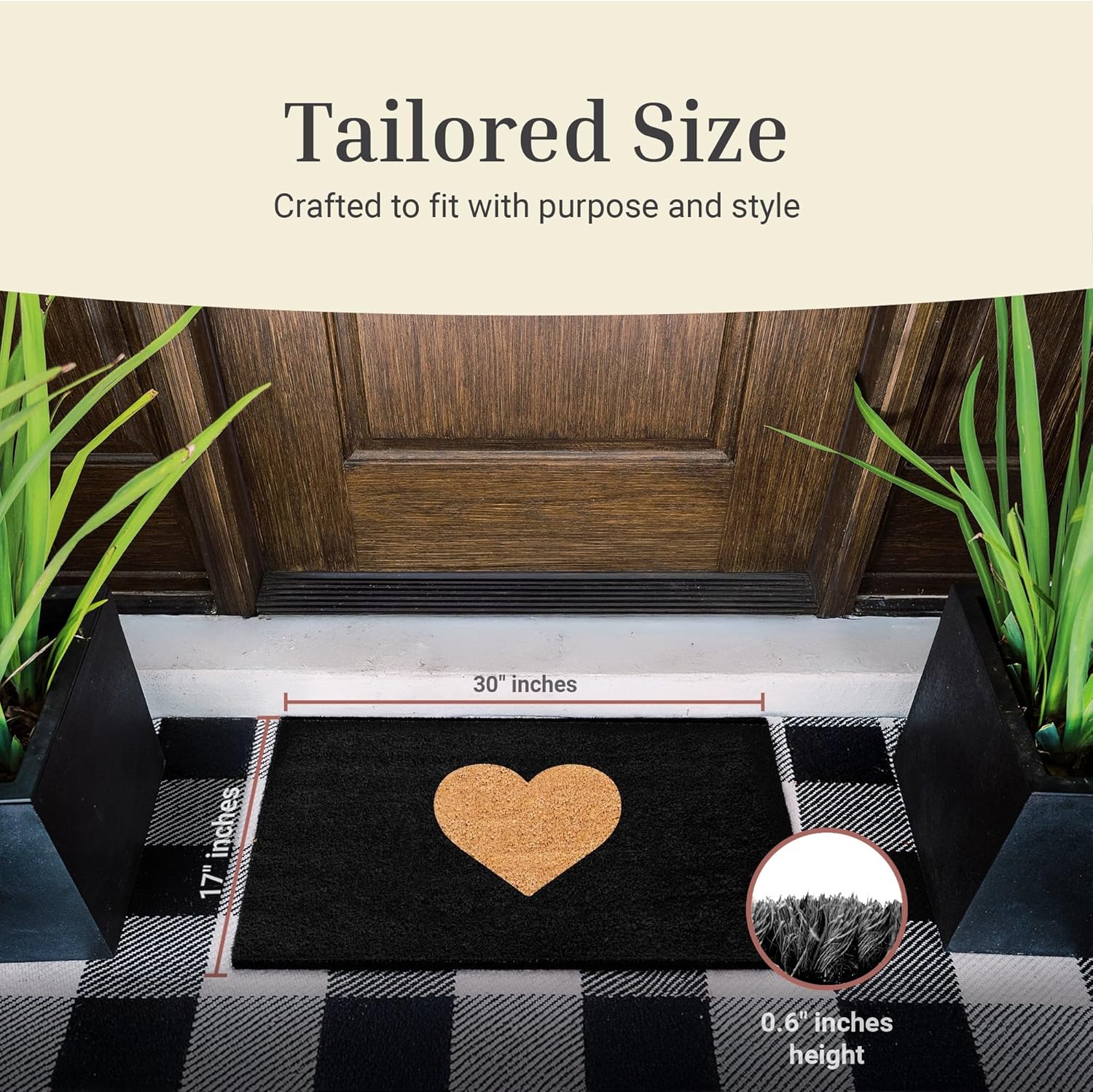 THEODORE MAGNUS Door Mat - Welcome Mat for Front Door with Non-Slip Backing - Durable Coir Doormat - Perfect for Outside Entrance and Entryway Matt - Outdoor/Indoor - Midnight Heart - 17" x 30"