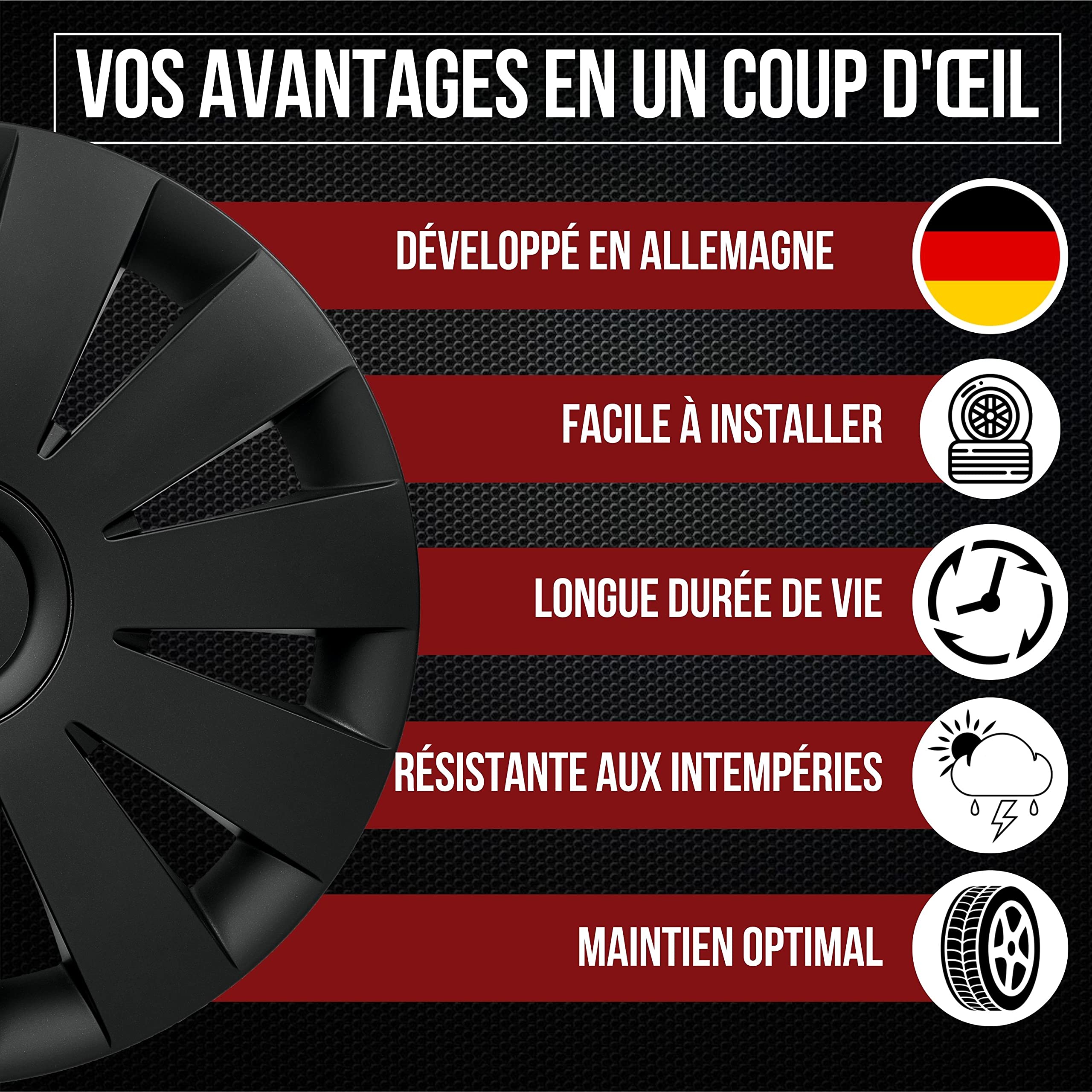 Albrecht 16 Pouces Noir enjoliveurs pour Jantes en Acier - Strike Enjoliveurs dans l'emballage d'origine Albrecht - Fabriqué en UE
