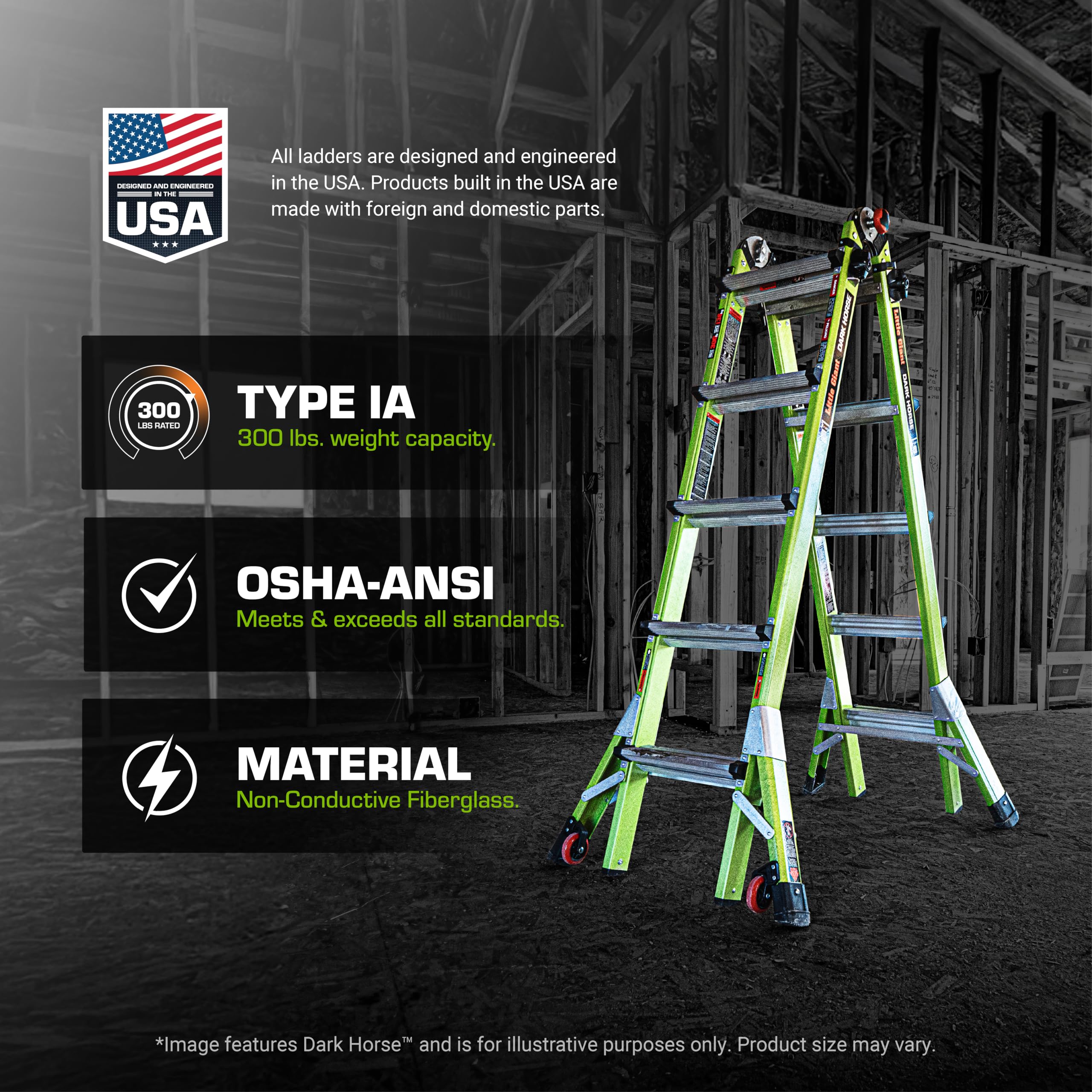 Little Giant Ladder Systems Dark Horse 2.0, M22, 6,7 m, drabina wielopozycyjna, włókno szklane, typ 1A, waga 136 kg, (16122-001)