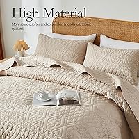 Vista 3 de akkialla King/Cal King Size Quilt Bedding Set,Beige Lightweight Microfiber Soft Bedspread,Modern Style Geometric Pattern Coverlet Set for All