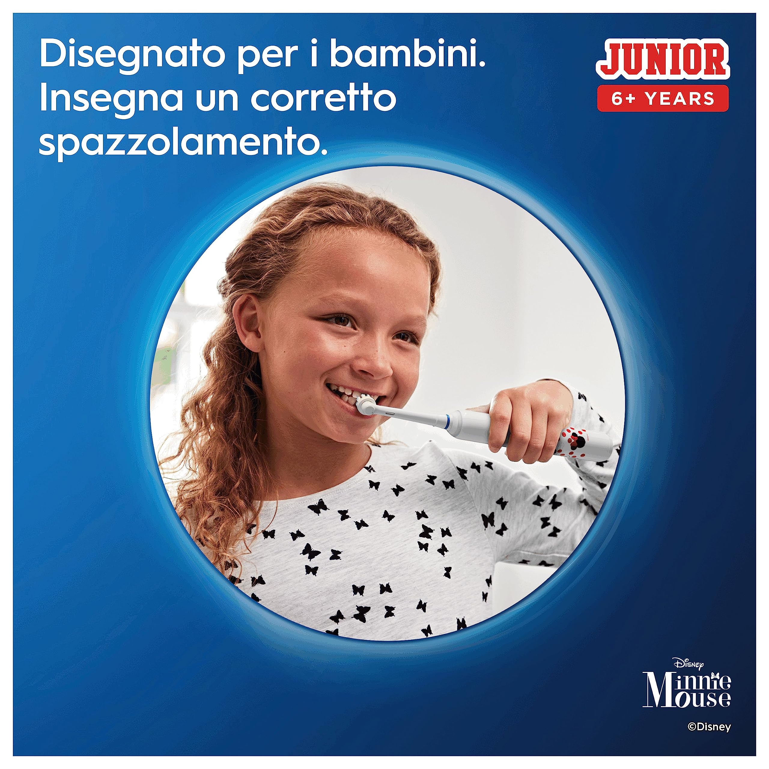 Oral-B Spazzolino Elettrico Ricaricabile Junior Minnie +6 Anni, 2 Testine, 1 Spazzolino