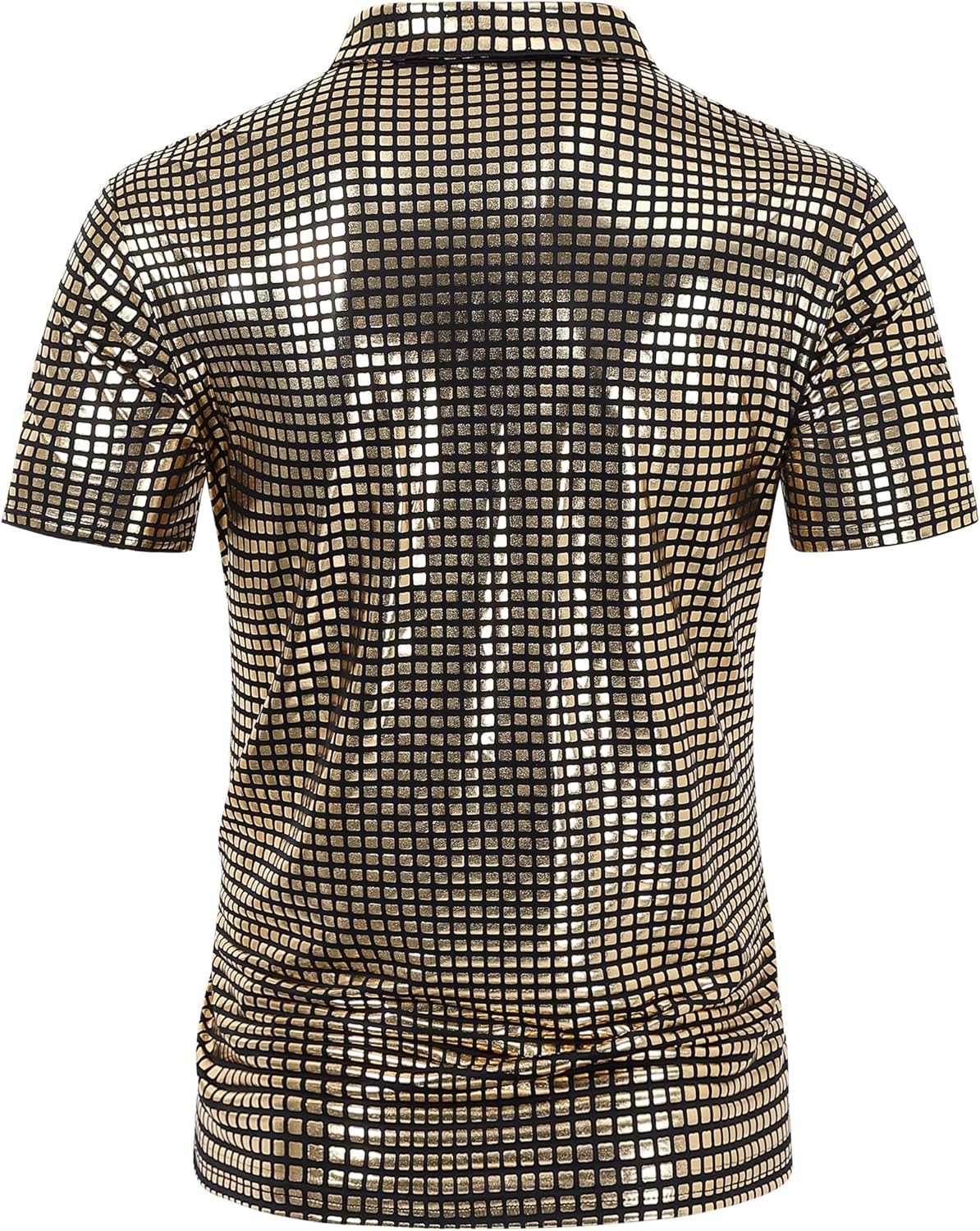 TURETRENDY Men's 70s Disco Shirts Shiny Sequins Short Sleeve Party Polo Shirt Hipster Nightclub Prom Costume T-Shirt