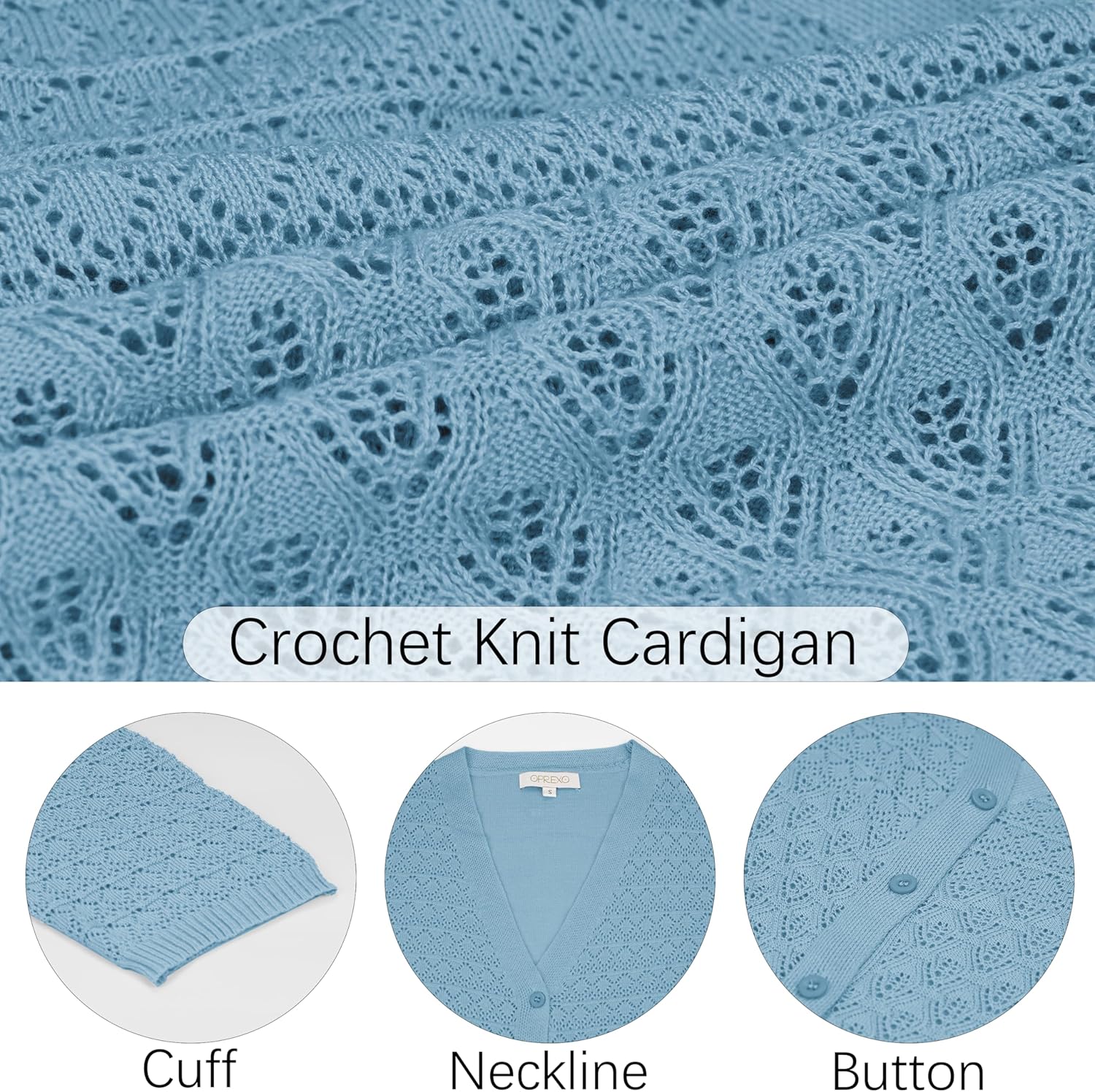 Women's Lightweight Crochet Cardigan 3/4 Sleeve Cropped V Neck Button Shrug Knit Sweater Tops - Image 5