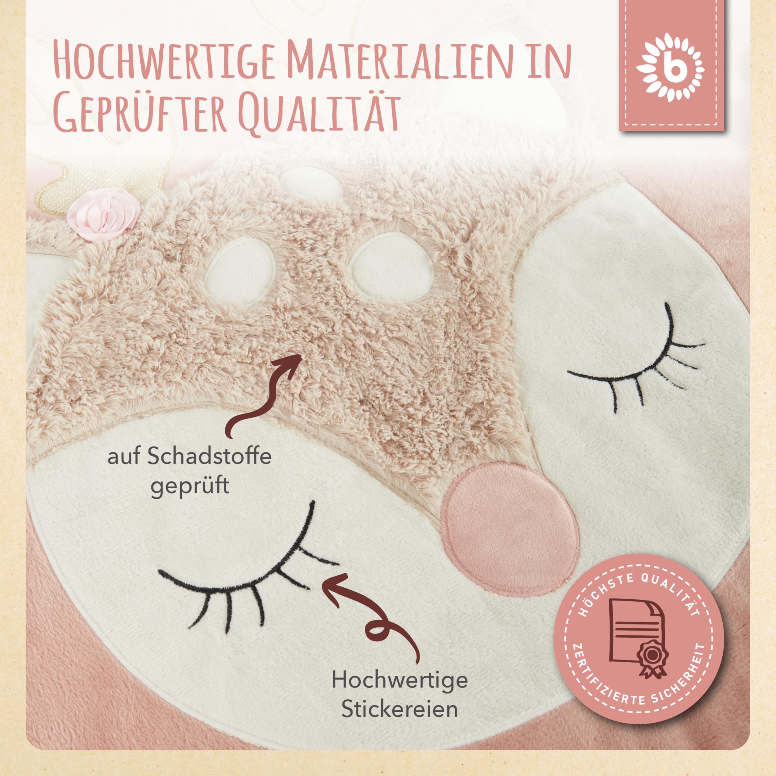 Bieco Krabbeldecke Reh | Babydecke Reh Ella | Baby Krabbeldecke rund gepolstert für Spielbogen Baby | Krabbeldecke für Baby Krabbeldecke gepolstert für Spielebogen Babies Holz Babydecke Boden