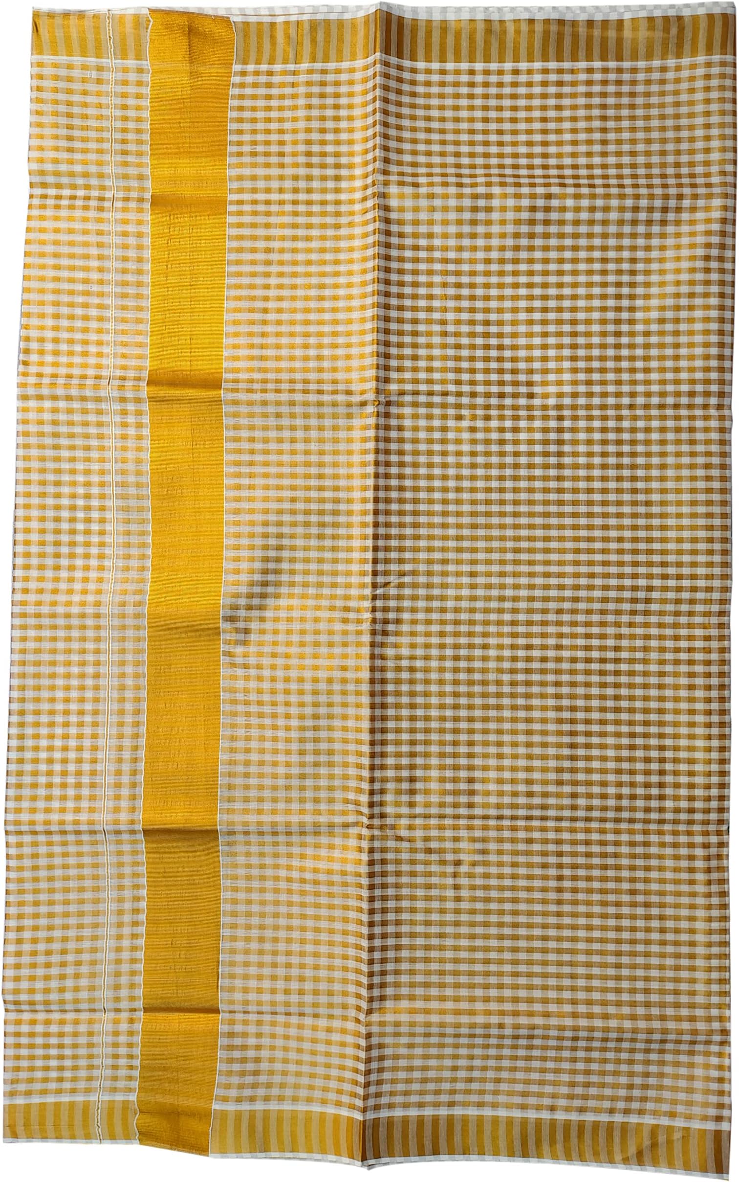 Women's Kerala Traditional Cotton Gold Jari Checked Kasavu Saree with Running Blouse