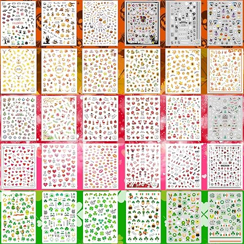 Miniatura 7 de 30 hojas de calcomanías de uñas de otoño, Halloween, Navidad, Acción de Gracias, San Valentín, Día de San Patricio, calcomanías mixtas para todas