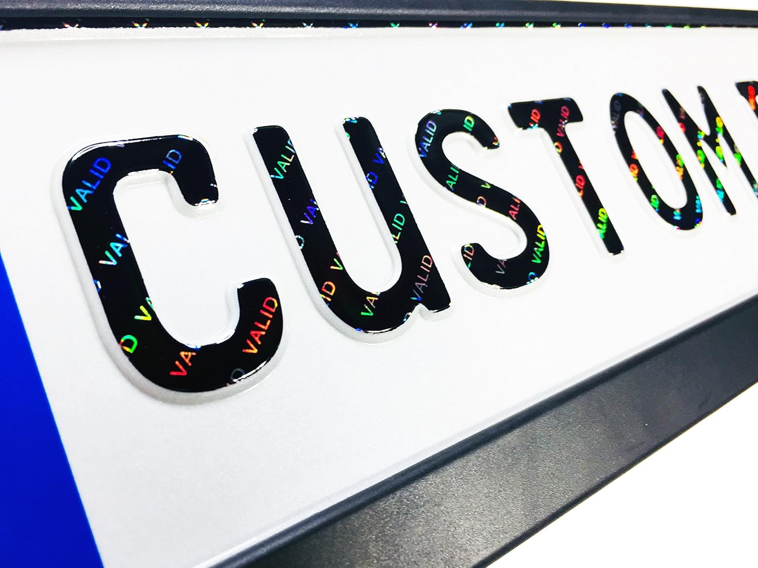Custom German License Plate - Small Font - Black Valid Hologram with Frame