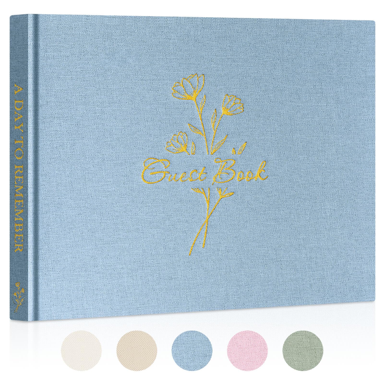 Livre d'or Mariage en Lin 108 Pages Vierges pour Anniversaire, EVJF, Noces, Baptêmes, Baby shower, Pacs (Bleu)