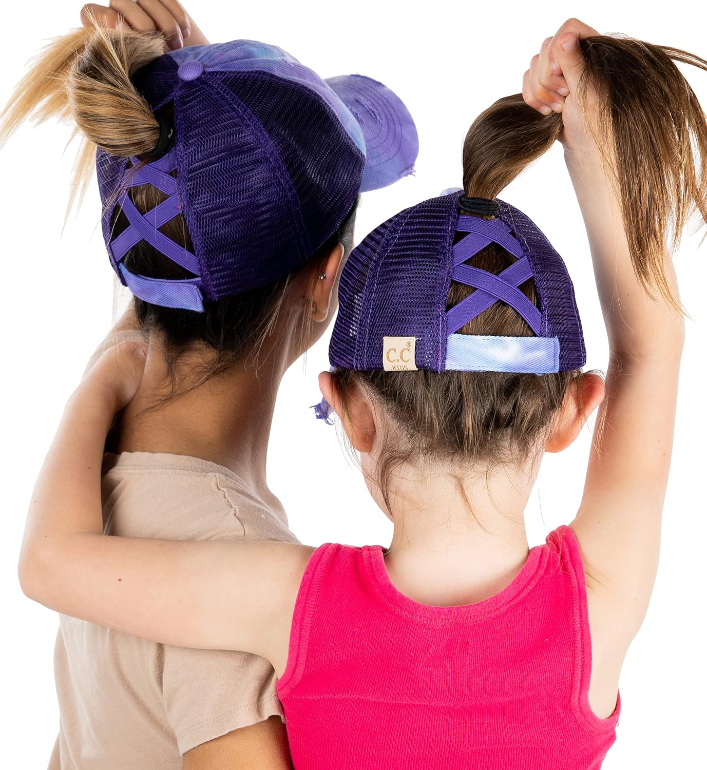 Funky Junque Mommy and Me Matching Ponytail Baseball Cap - Criss Cross Design for Messy Bun Set