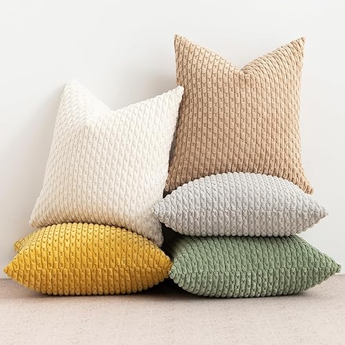 Miniatura 6 de UGASA - Juego de 4 fundas de almohada de pana suave, fundas de almohada decorativas de rayas bohemias de 18 x 18 pulgadas, decoración del hogar,