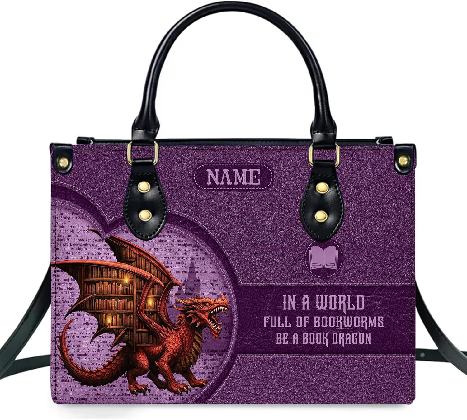Personalized Dragon Book Leather Bag, Custom Name Bag For Women, Book Lovers Handbag, Fantasy Reader Gifts On Birthday