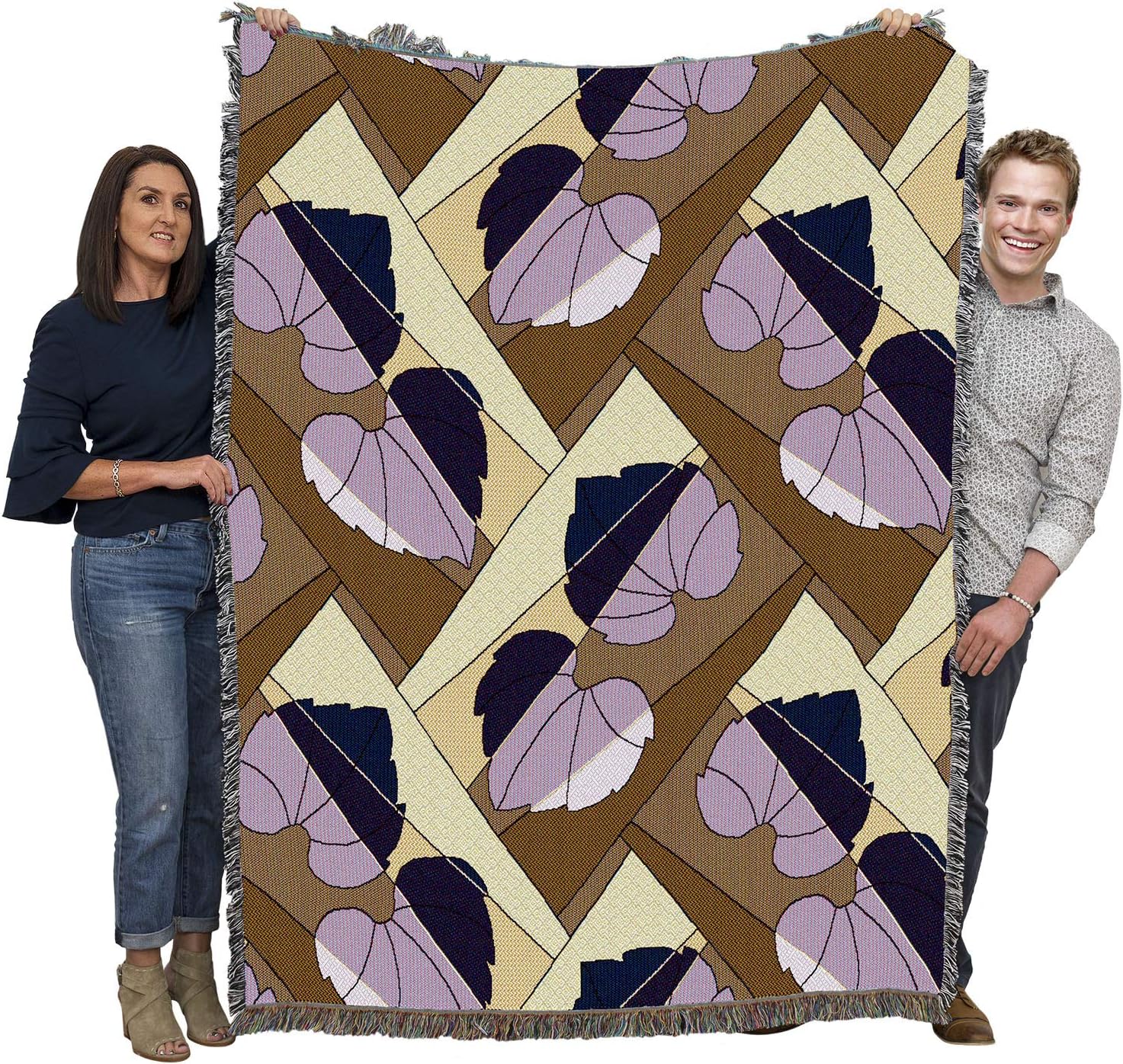 Pure Country Weavers Leaves Blanket Grape on Gold - Patterns Gift Tapestry Throw Woven from Cotton - Made in the USA (72x54)
