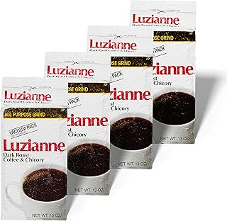 Luzianne Coffee & Chicory Dark Roast Ground Coffee, 13oz Bag (Pack of 4)