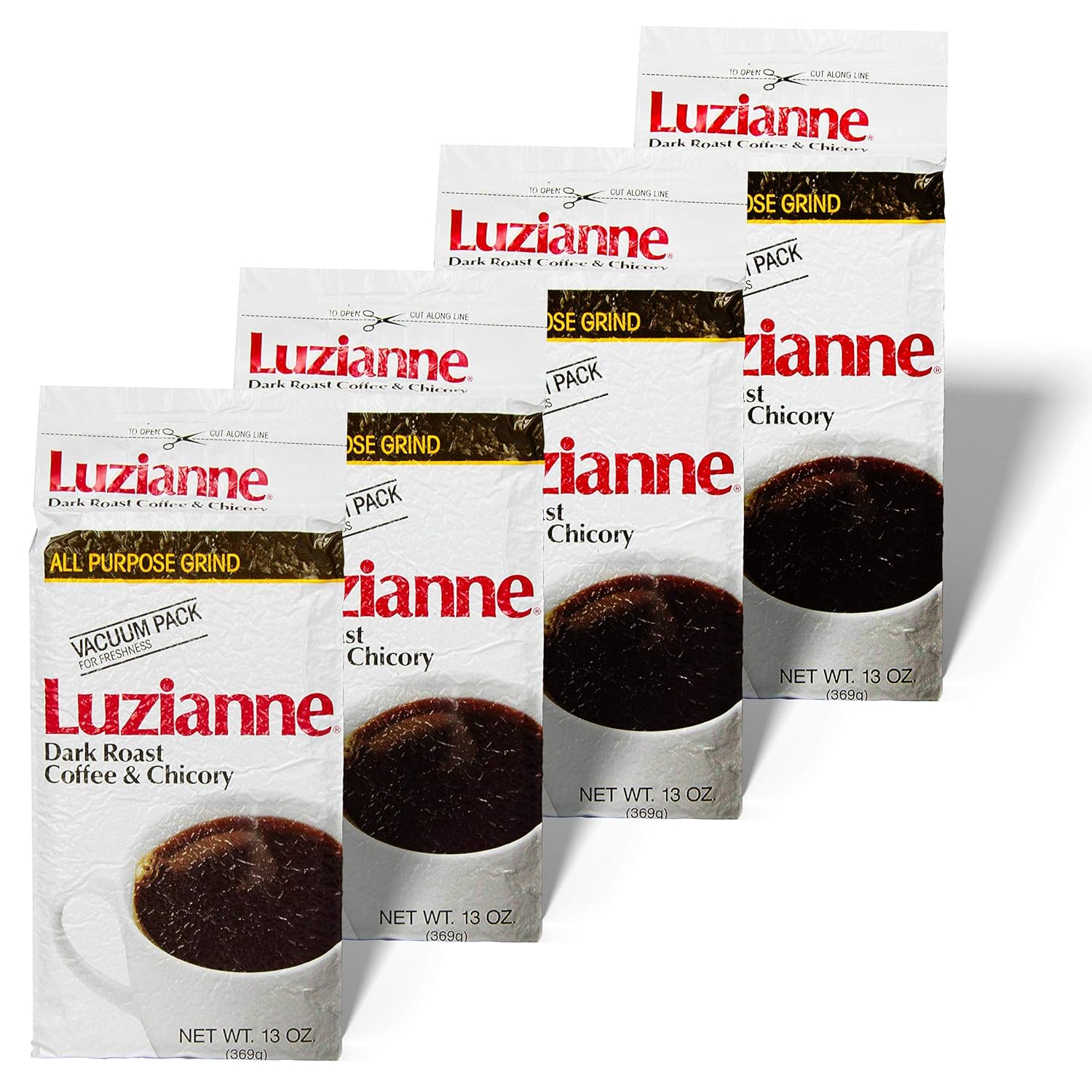 Luzianne Coffee & Chicory Dark Roast Ground Coffee, 13oz Bag (Pack of 4)