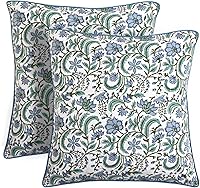 Vista 34 de Ridhi Juego de 2 fundas de almohada modernas de algodón decorativas para sillón, sofá, cama, sala de estar, decoración primaveral del hogar, 16 x 16