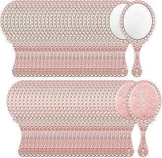 Qunclay 96 Pcs Vintage Handheld Mirror with Handle, 9.8" L x 4.5" W Rose Gold Embossed Portable Small Mirrors Bulk for Princess Party Favors, Birthday Gifts, Classroom Rewards & Daily Travel Use