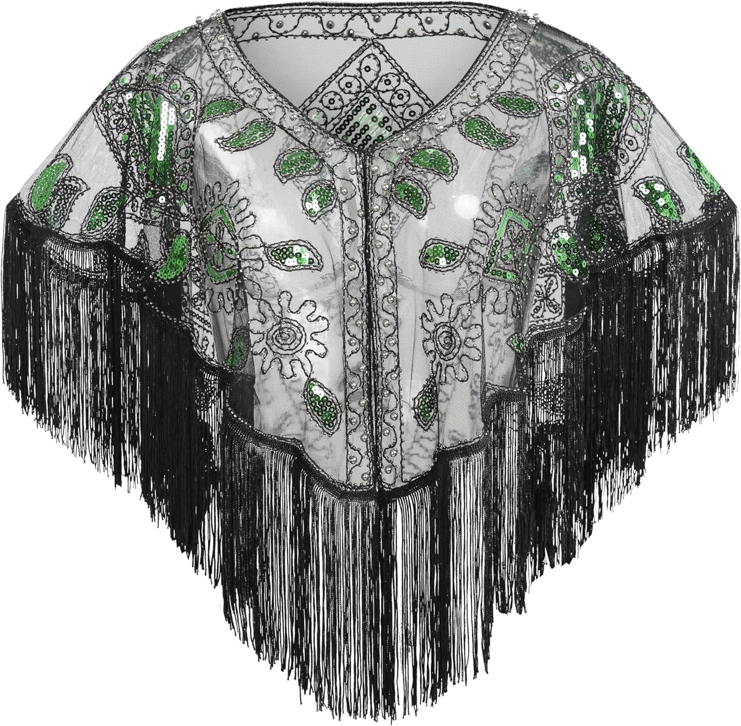 1920s Shawl Sequin Beaded Evening Cape Wraps for Gatsby Party Women Evening Cape Vintage Flapper Cover Up