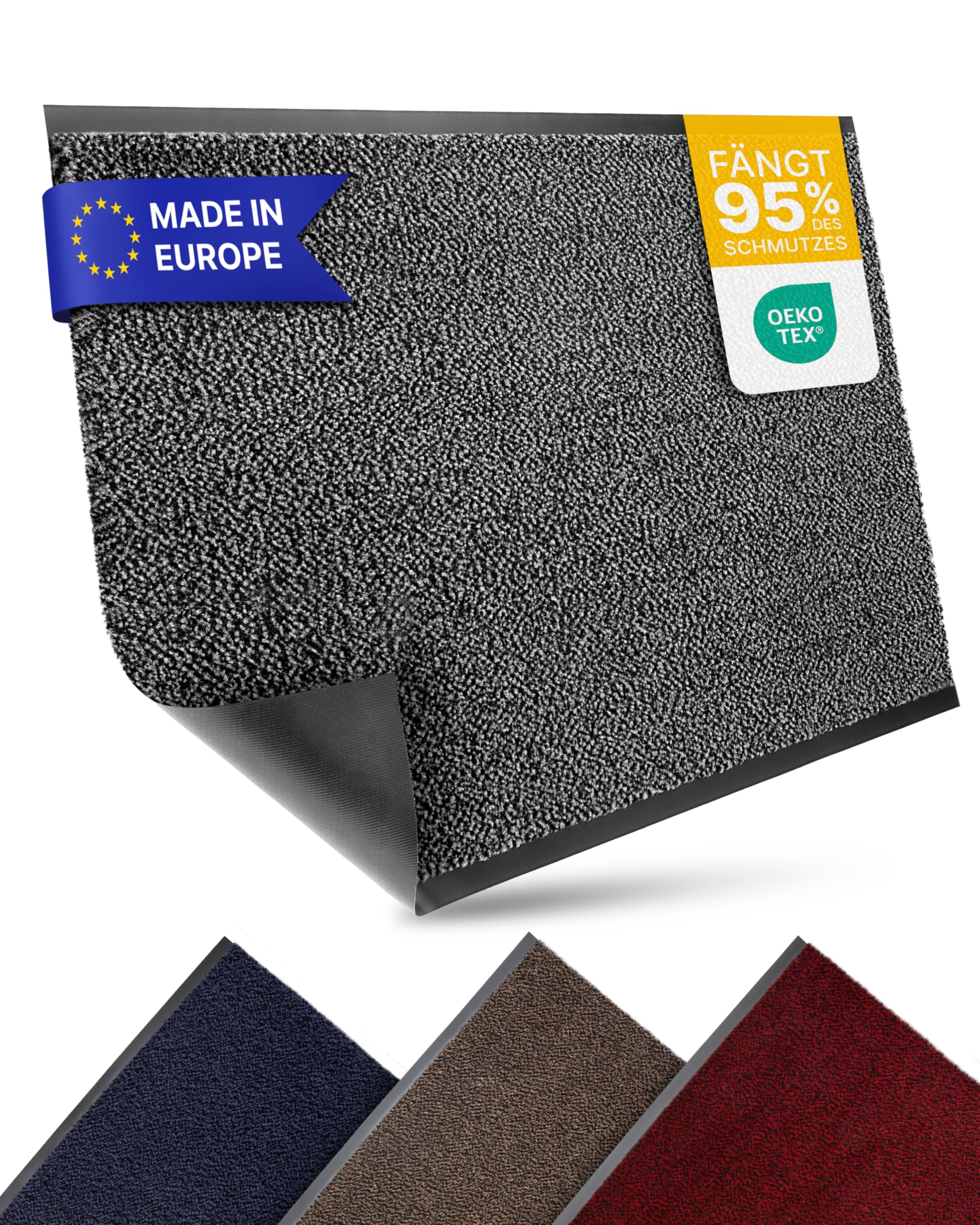 Entrando Schmutzfangmatte auf Maß - 90 cm oder 120 cm Breite - Länge wählbar 20 Meter - mit oder ohne Gummirand an den Schnittkanten schmutzfangteppich meterware sauberlaufmatte (Anthrazit Schwarz)