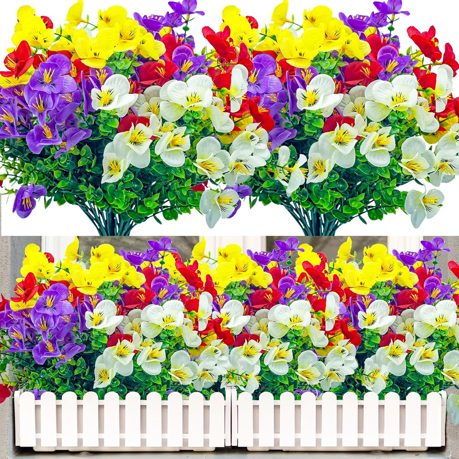 8 Bundles Artificial Flowers for Outdoors,UV Resistant Faux Plastic Flower Shrubs Fake Flowers for Outdoors Indoor Home Décor(Mix Colors)
