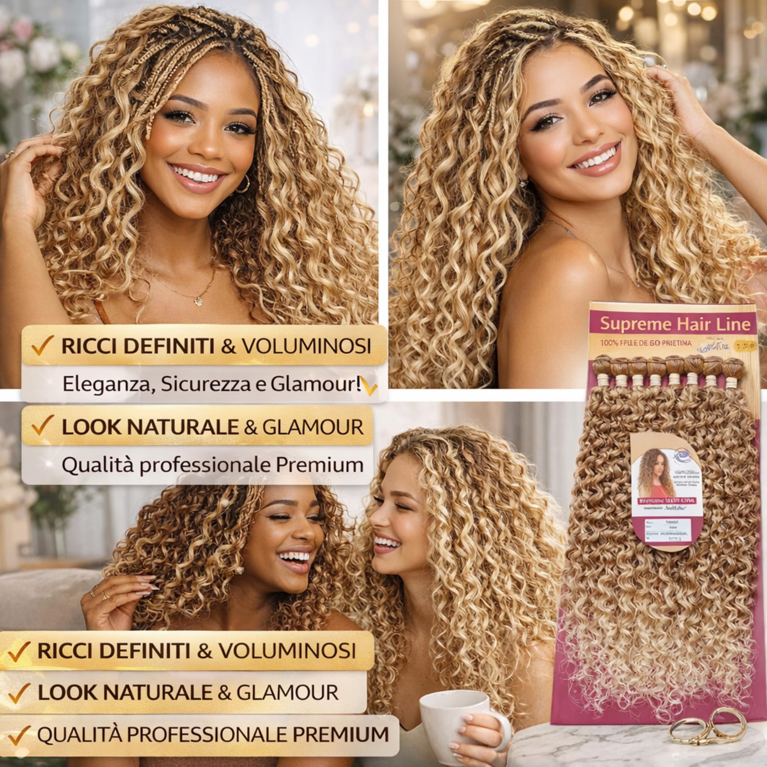 Extension Capelli Ricci Lunghi 75cm - Set 9 Pezzi 330g in Bioproteina – Look Naturale Voluminoso Ondulato – Scalatura Professionale 65/70/75cm - Effetto Riccio (Natural Black), PAMELA
