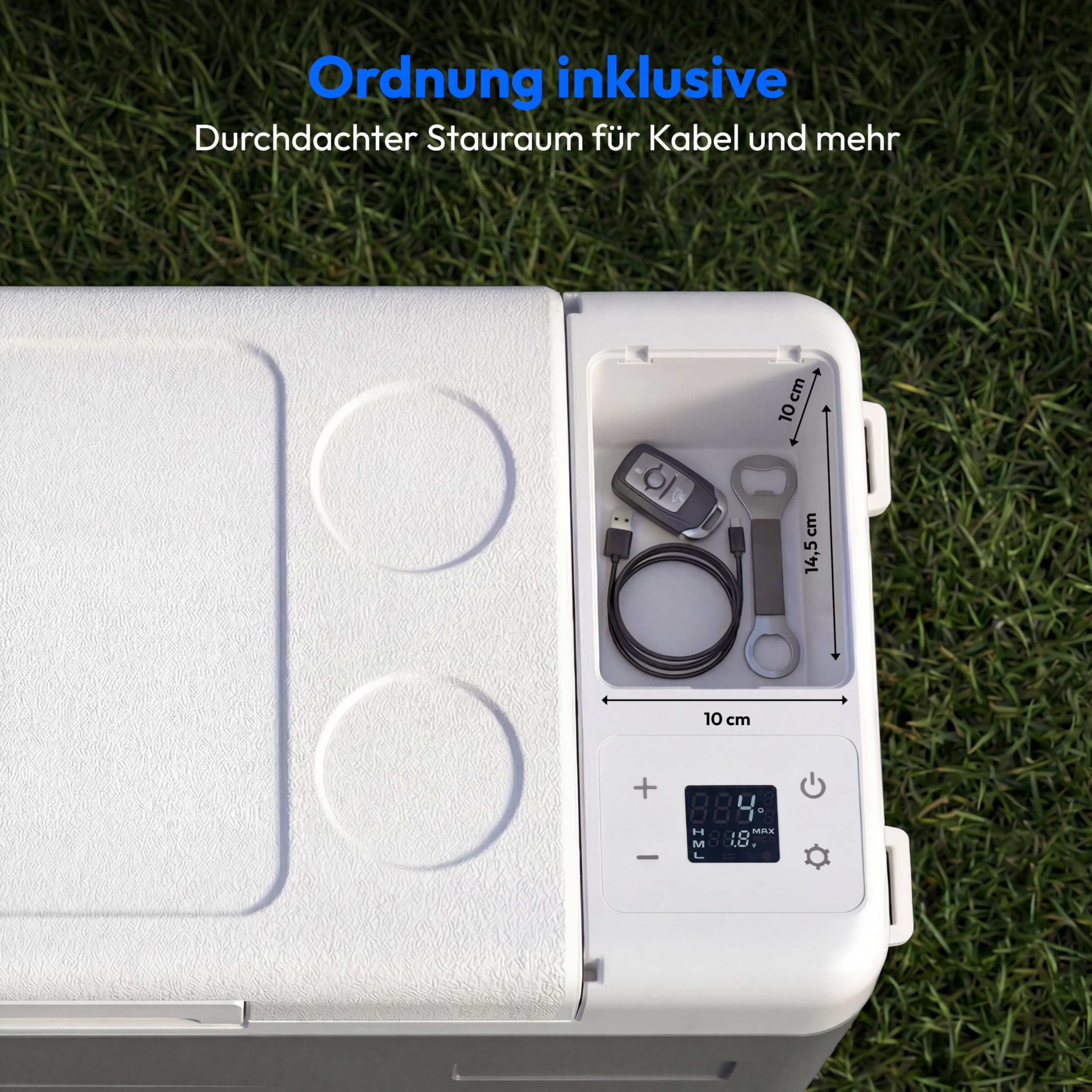 MEDION mobile elektrische Kompressor Kühlbox (28L Kapazität, elektrisch, Mini Kühlschrank & Gefrierbox, 12V 24V 230V, KFZ Adapter, für Auto LKW Wohnwagen Camping Boot Garten Festival, MD370027)