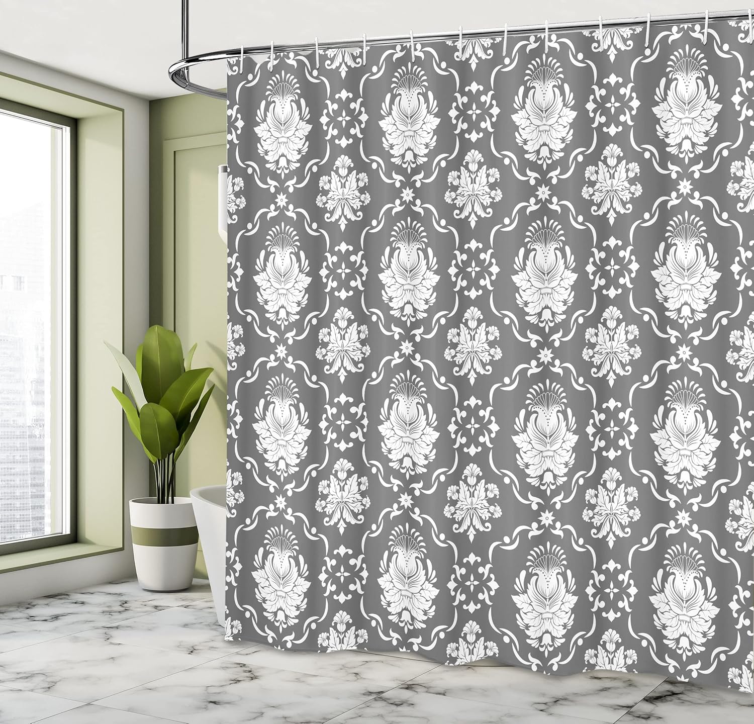 Ambesonne Floral Shower Curtain, Classic Victorian Floral Patterns Tulips Nostalgic Romantic Modern in Vintage Style, Cloth Fabric Bathroom Decor Set with Hooks, 69" W x 70" L, Dimgray