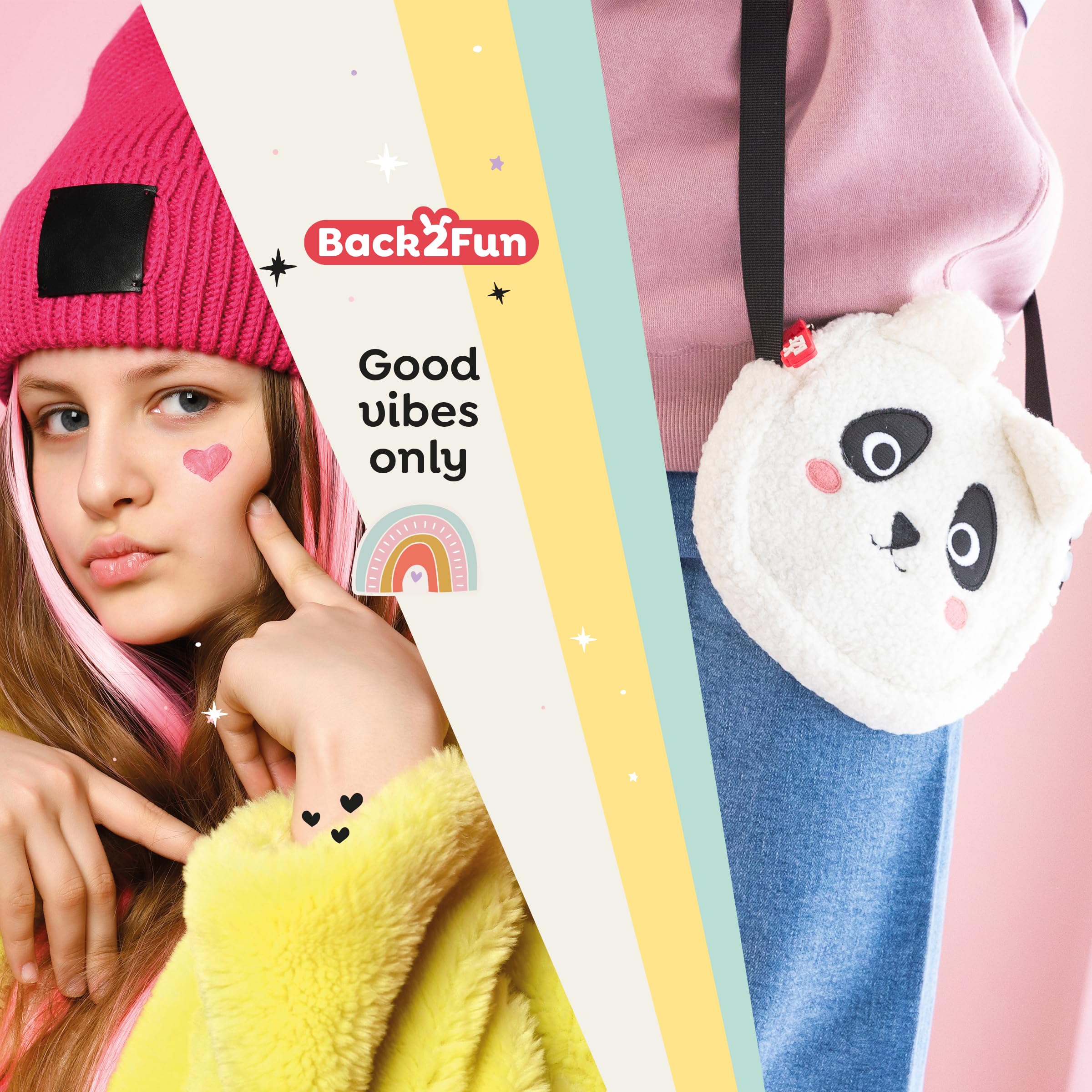 Back2Fun Borsa Pelosa Panda B2F, Borsa a tracolla unisex per bambini, 175 x 160 x 35 mm, bianco, 175 x 160 x 35 mm