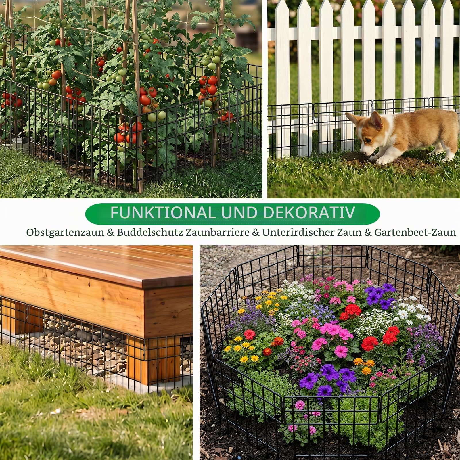 Thealyn 25er-Pack Tierbarriere-Zaun Metall Dekorativer Gartenzaun 43 cm (H) X 33 cm (B) Gesamtlänge 8,2 m Kein Graben-Zaun Patio-Grenze Tierzaun für Hunde Kaninchen im Freien Patio