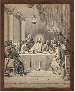 Poster Master Vintage Religious Poster - Retro Christian Print - Gift for Artist, Friend - The Last Supper, Jesus Christ and His Disciples, Bible - Wall Decor for Dining Room, 8x10 Brown Framed
