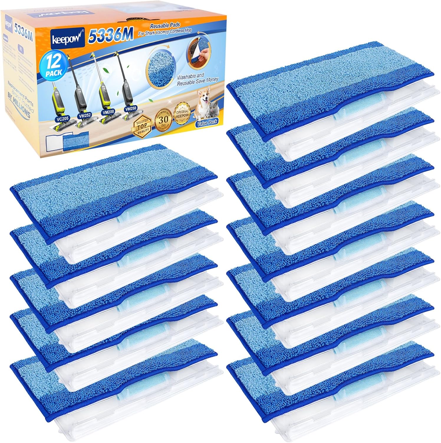 KEEPOW Replacement Mop Pads Compatible with Shark VACMOP VM252 VM250 VM200, Vacuum Mop Pad