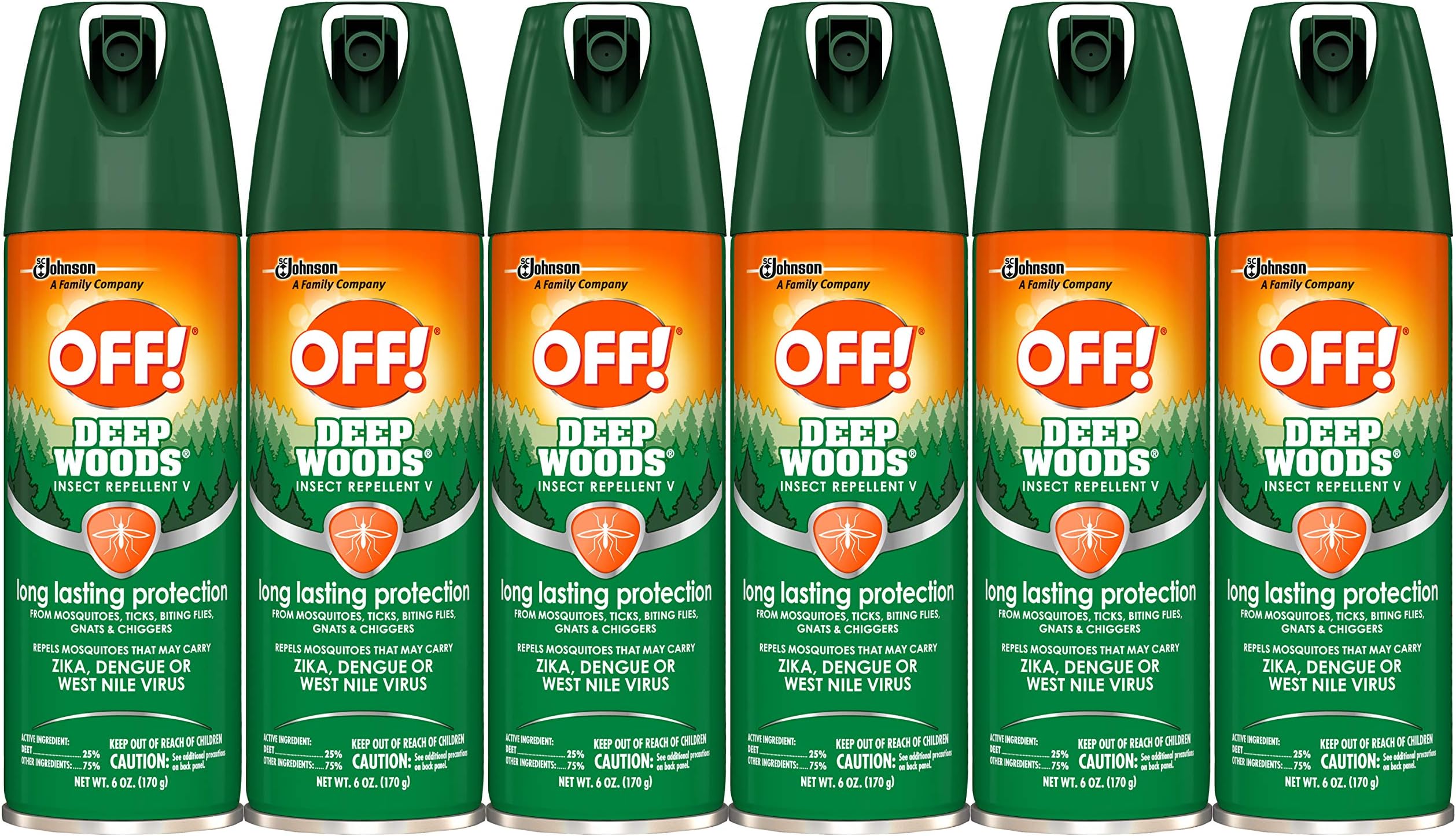 OFF! Deep Woods Insect Repellent Ticks Aerosol with 25 Percent DEET Provides up to 8 Hours of Mosquito and Tick Protection 6 Ounce (Pack of 6)