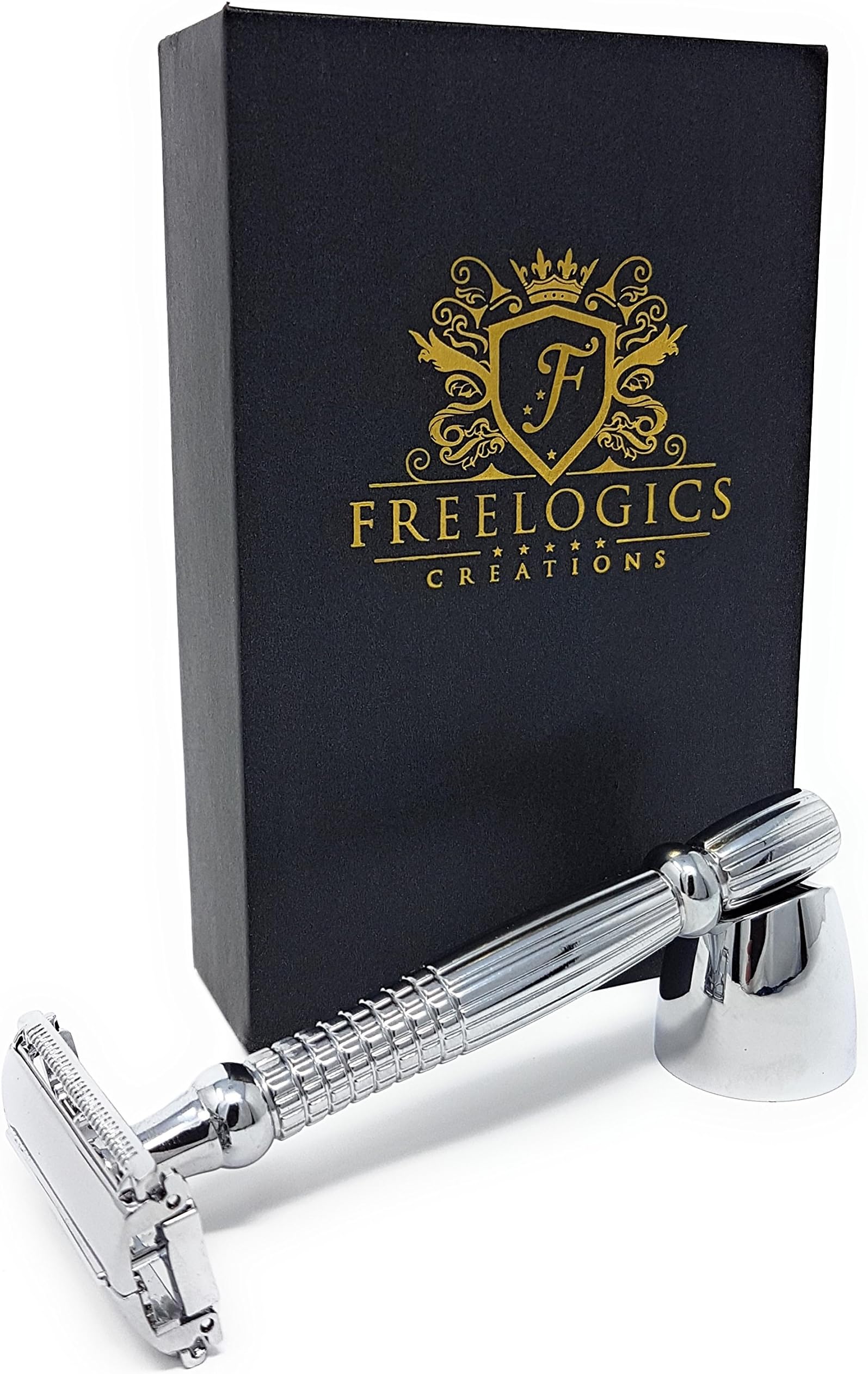 FREELOGICS Double Edge Safety Razor Kit with Stand - Extra Long Handled - Traditional Straight Butterfly Best Razors for Men or Women - Stainless Steel Double Edge Shaving Blades with Refills Holders