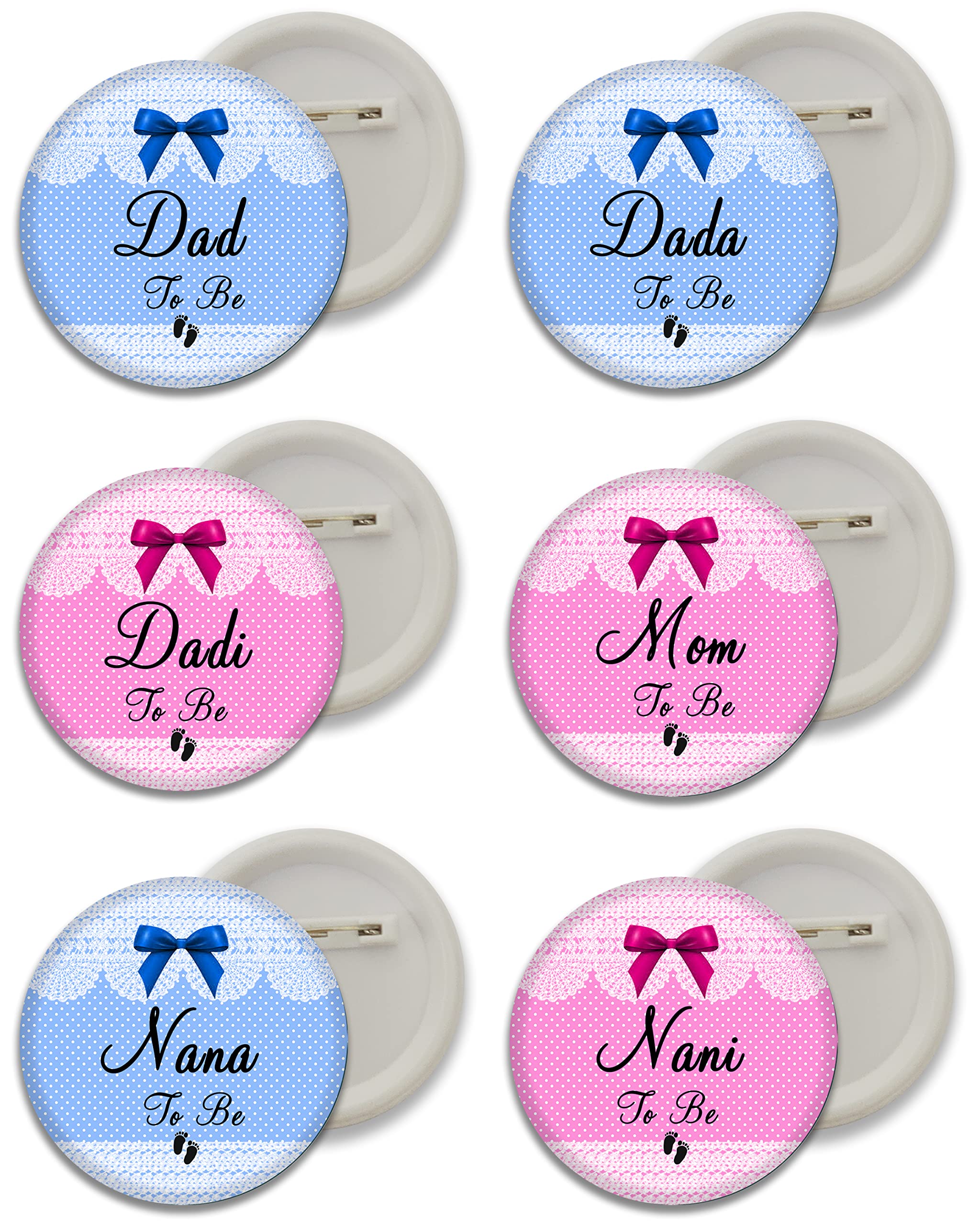 D2C 6-Piece Baby Shower Button Badge Set - 58mm Essential Family Pin Pack for Mom Dad Dada Dadi to Be, Party Decorations, Celebration Favors, Multicolor Gift (Variations 4)-picture-20