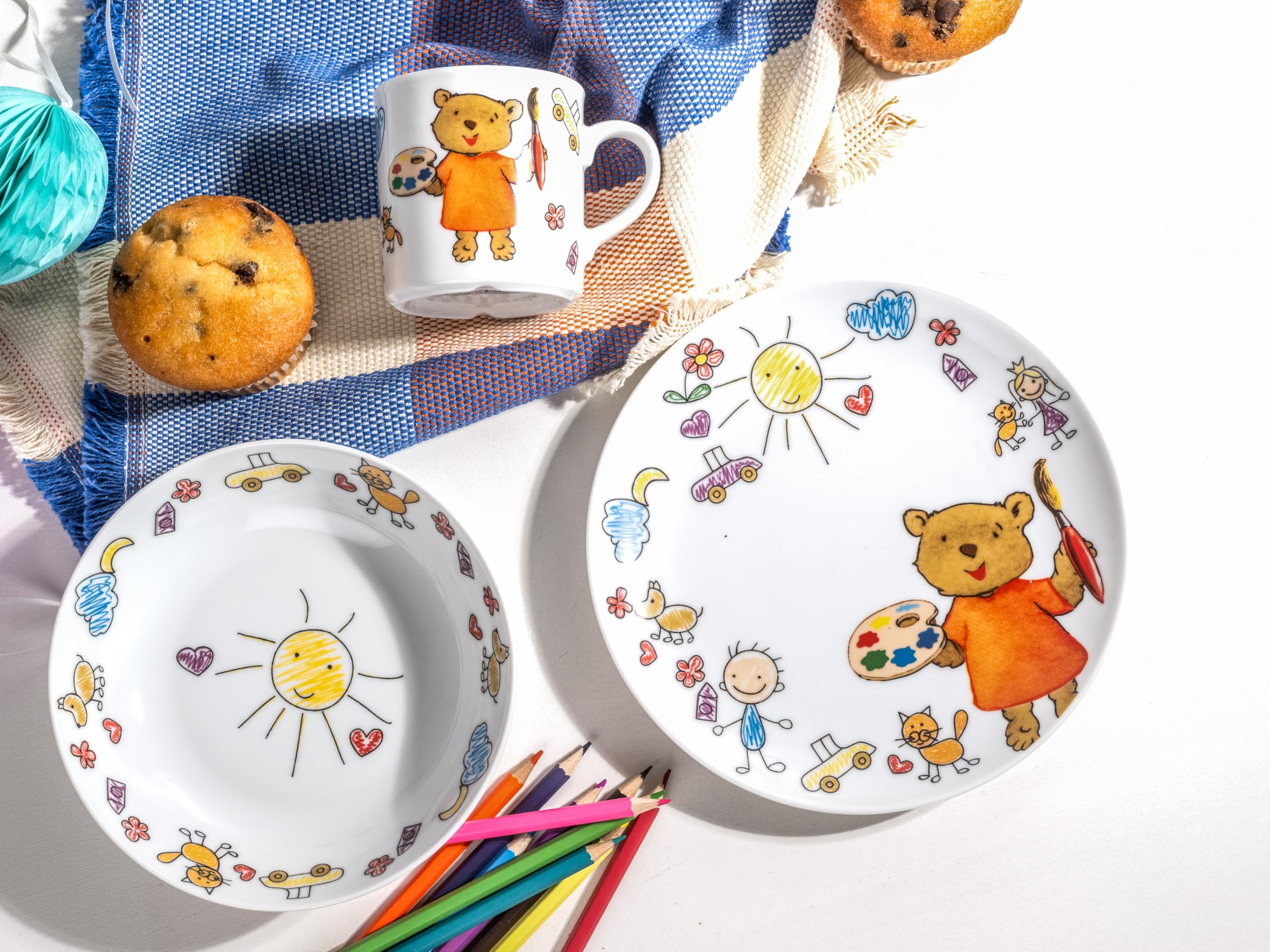 Creatable, 15027, seria Teddy, 3-częściowy serwis dla dzieci, wielokolorowy, 24 x 20 x 26 cm