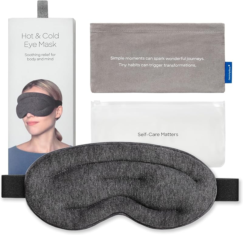 Máscara para os olhos OSTRICH PILLOW quente e fria com contas de argila, fecho ajustável e 2 bolsas protetoras