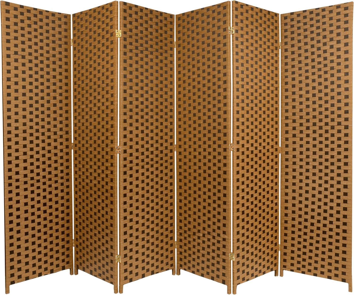 Red Lantern 6 ft. Tall Woven Fiber Room Divider - Natural/Rust - 3 Panel