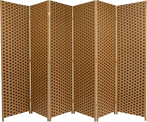 Oriental Furniture - Divisor de habitación de fibra tejida de 6 pies de alto, color marrón en dos tonos, 6 paneles