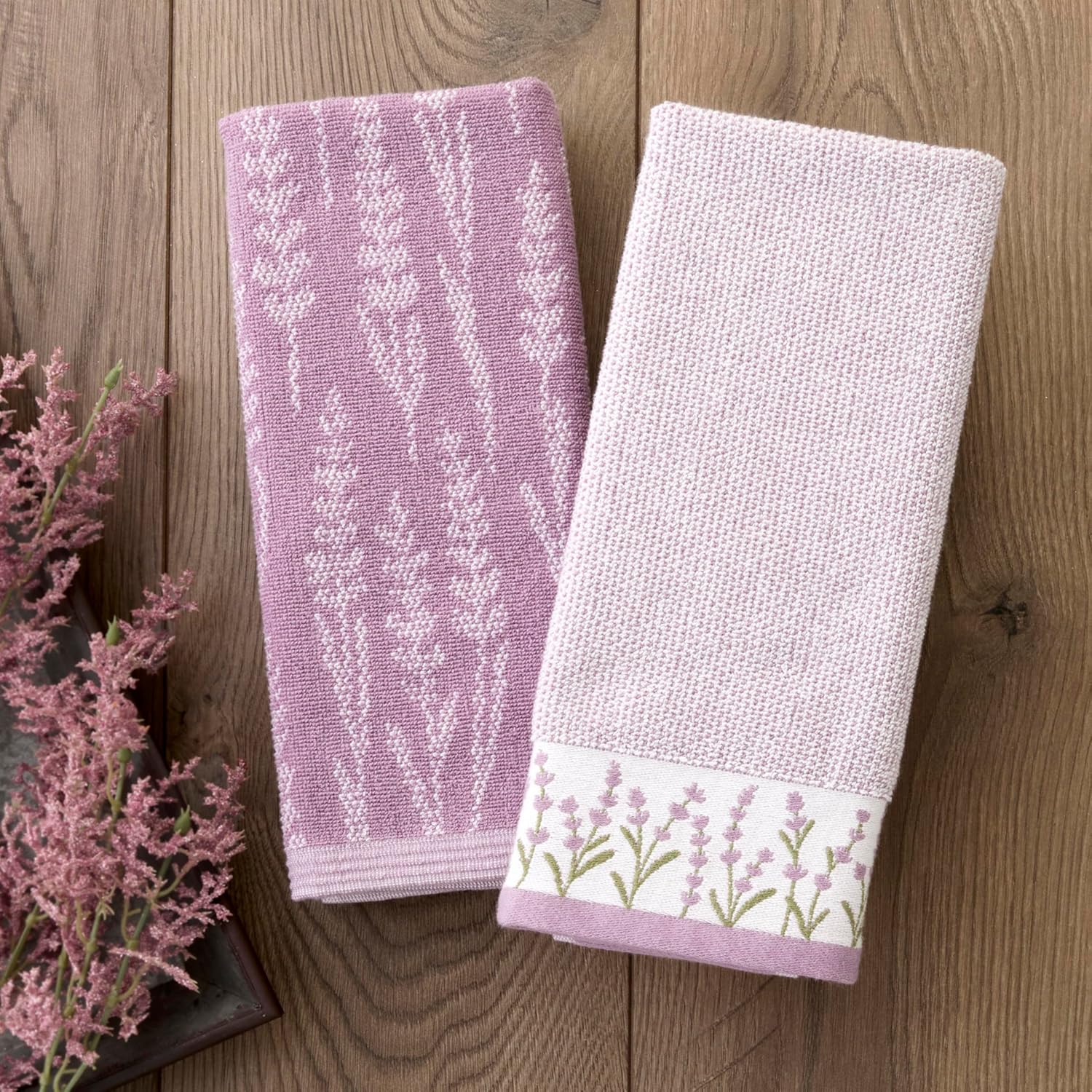 SKL Home Lavender Silhouette 100% Cotton Jacquard 2pc Hand Towel Set, Reversible & Decorative for Bath/Kitchen/Bar & Gift, Purple - Image 5