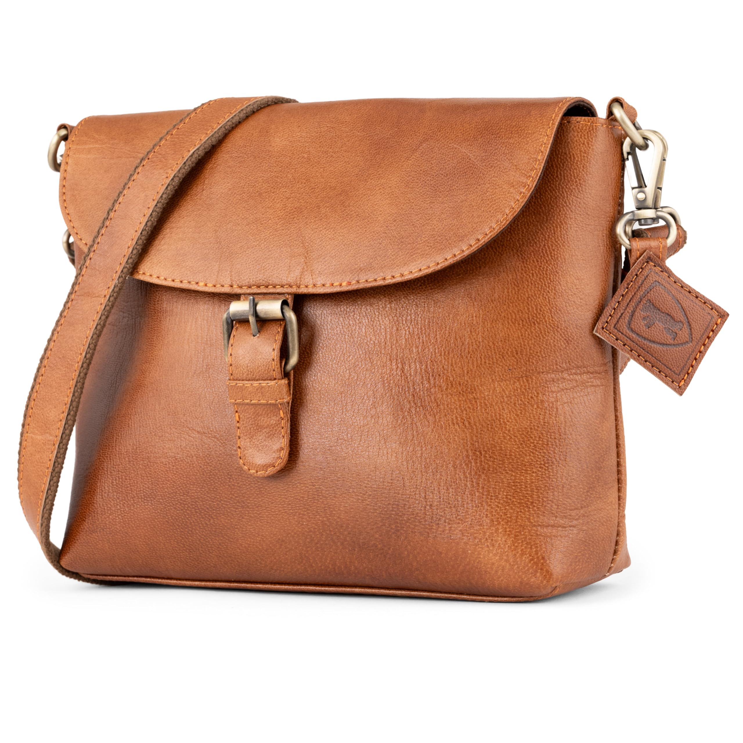 Dames Schoudertas - Lichtbruin Vintage Leer, Schoudertas of Crossbody