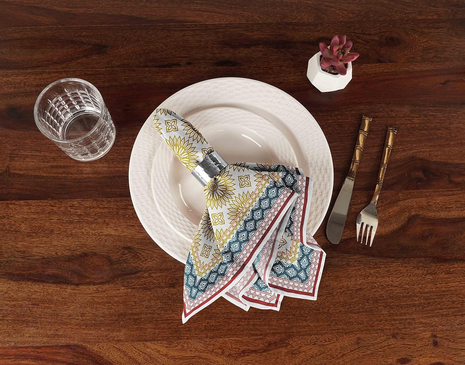 Luxury Collection Dinner Table Linen Decor Cotton Napkin Printed Fabric Reusable Napkins Set of 12, 20 X 20 - Asian