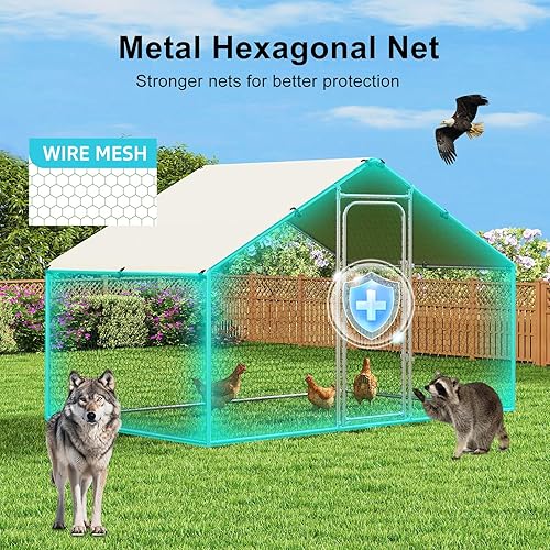 Miniatura 3 de Gallinero grande de metal para gallinero con cubierta residente de agua para casa de conejos, corral de pollo al aire libre para patio, techo