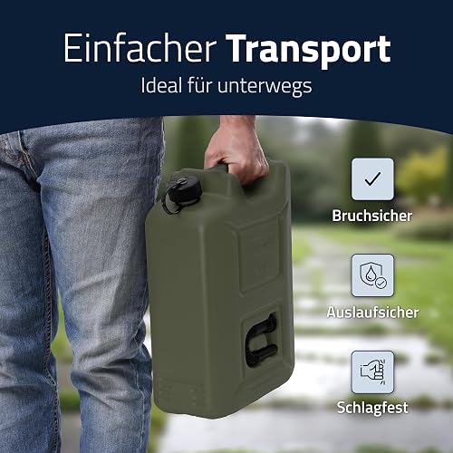 Hünersdorff Lot de 3 bidons de Carburant Professionnels de 20 l pour Essence, Diesel et Autres Produits Dangereux, fabriqué en Allemagne, Production certifiée TÜV, Olive - 6