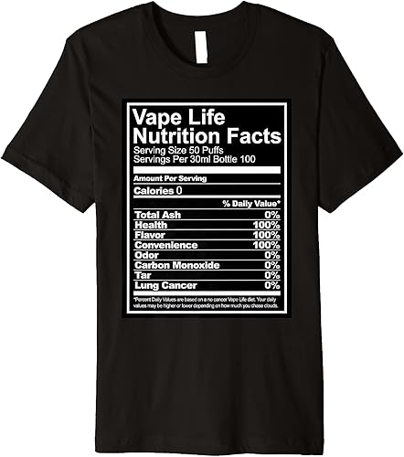 Vaping playeraVape Life Nutrición hechosVaper Tee slim hombre L Blanco