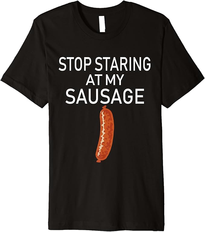 Mens Stop Staring My Sausage Dirty Adult Halloween Costume