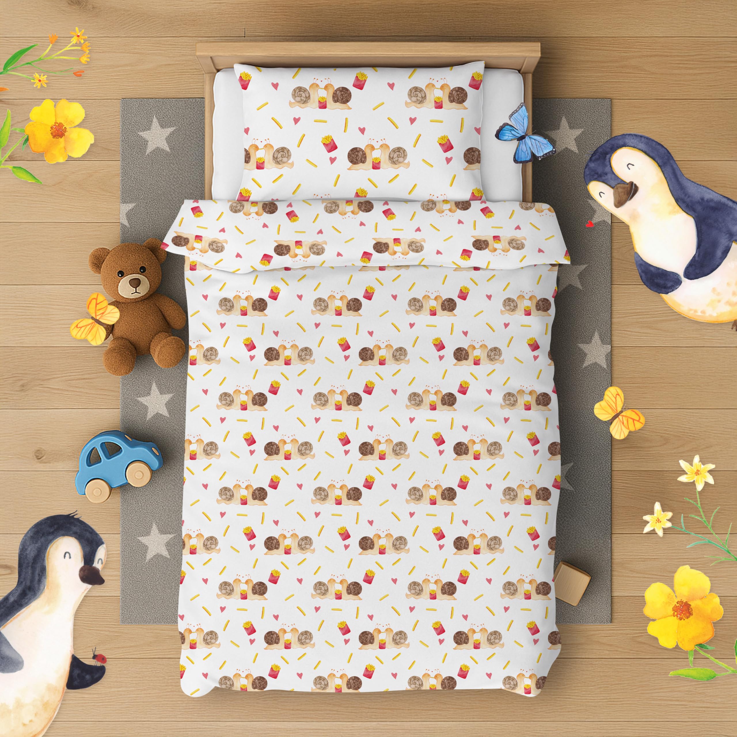 Mr. & Mrs. Panda Kinderbettwäsche Schnecken Liebe - Geschenk, Set, Verliebt, glücklich, Pärchen, Große, Paar, Bettwäsche Kinder, Kinderbettgarnitur, Freundin, Kleinkinder