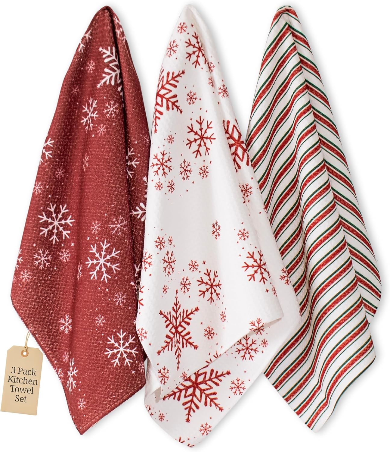 Christmas Kitchen Towels Set of 3 Snowflaked – Microfiber Waffle Weave Dish Towels 16x24, Super Absorbent & Lint-Free Holiday Kitchen Towels for Drying, Cleaning & Christmas Décor
