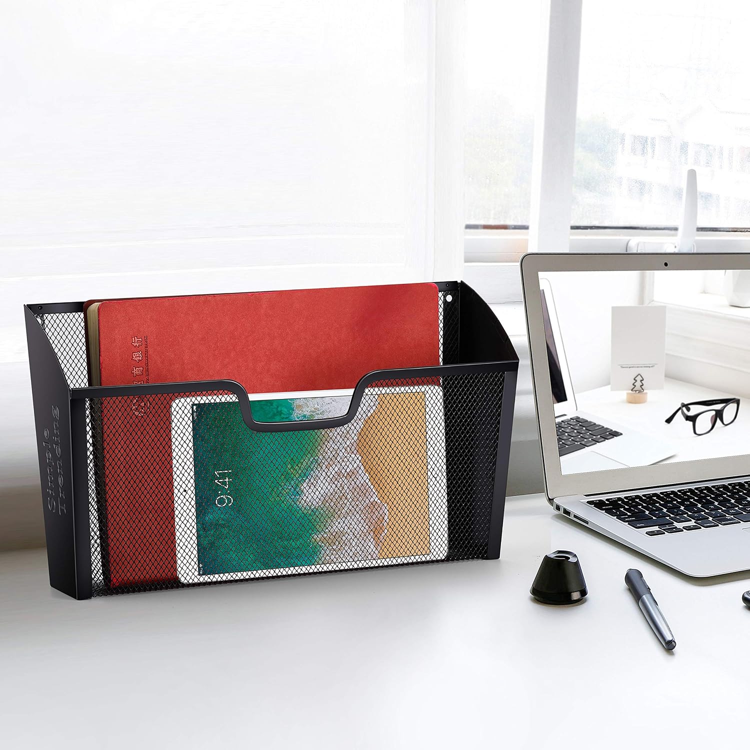 Simple Trending 3 Pockets Office Mesh Wall Mount Hanging File Holder Organizer, Black