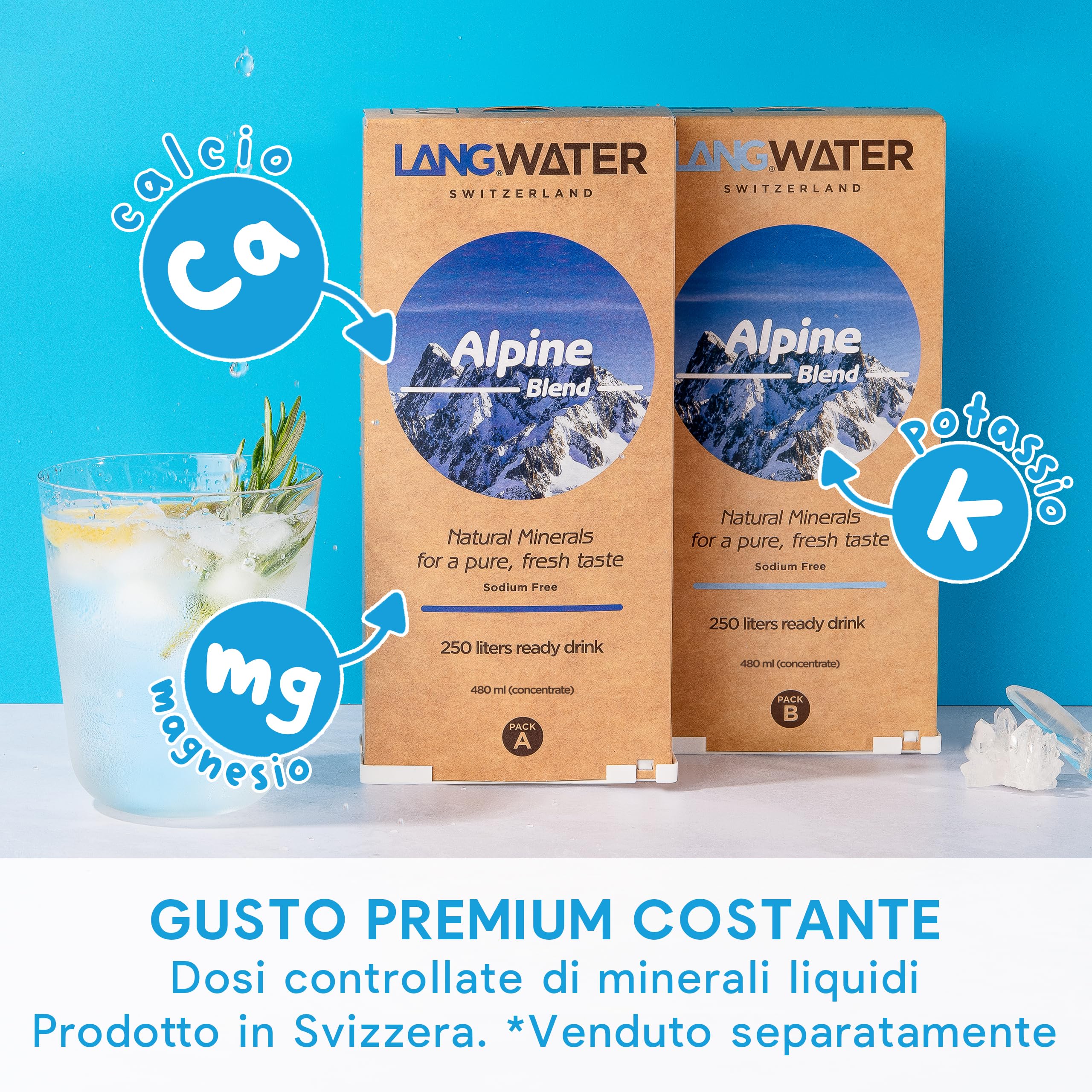 LANGWATER - Depuratore Acqua Domestico Portatile - Osmosi Inversa e Mineralizzazione - Senza Installazione - Erogatore di Acqua Calda - Senza Microplastiche - Da Banco - Minerali non Inclus