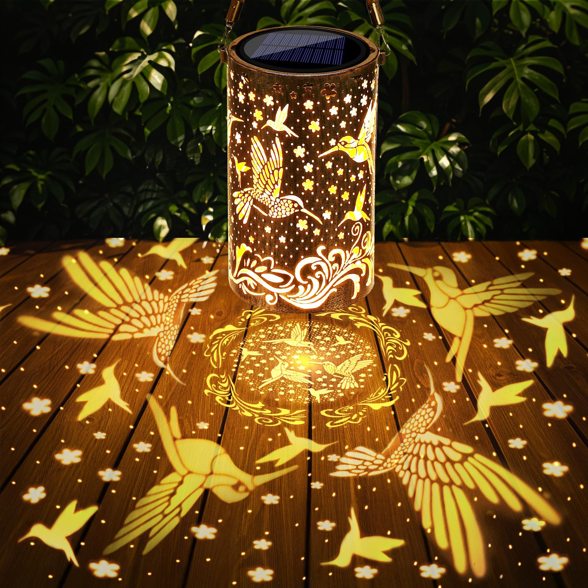 Toodour Solar Lantern Outdoor, Hummingbird Gifts for Women Mom Grandma Hanging Solar Outdoor Lights Waterproof, Hollow Out Retro Metal Hummingbird Lights for Patio, Balcony, Walkway, Yard Decorations