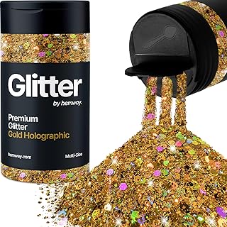 Hemway Glitter Shaker Multi Size Gold Holographic Face Nail Art Tumblers Christmas Festival Accesories Craft Resin Cosmetic 120g/4.2oz